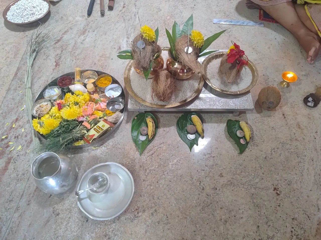 Samagri, kalasha and tambula laid out