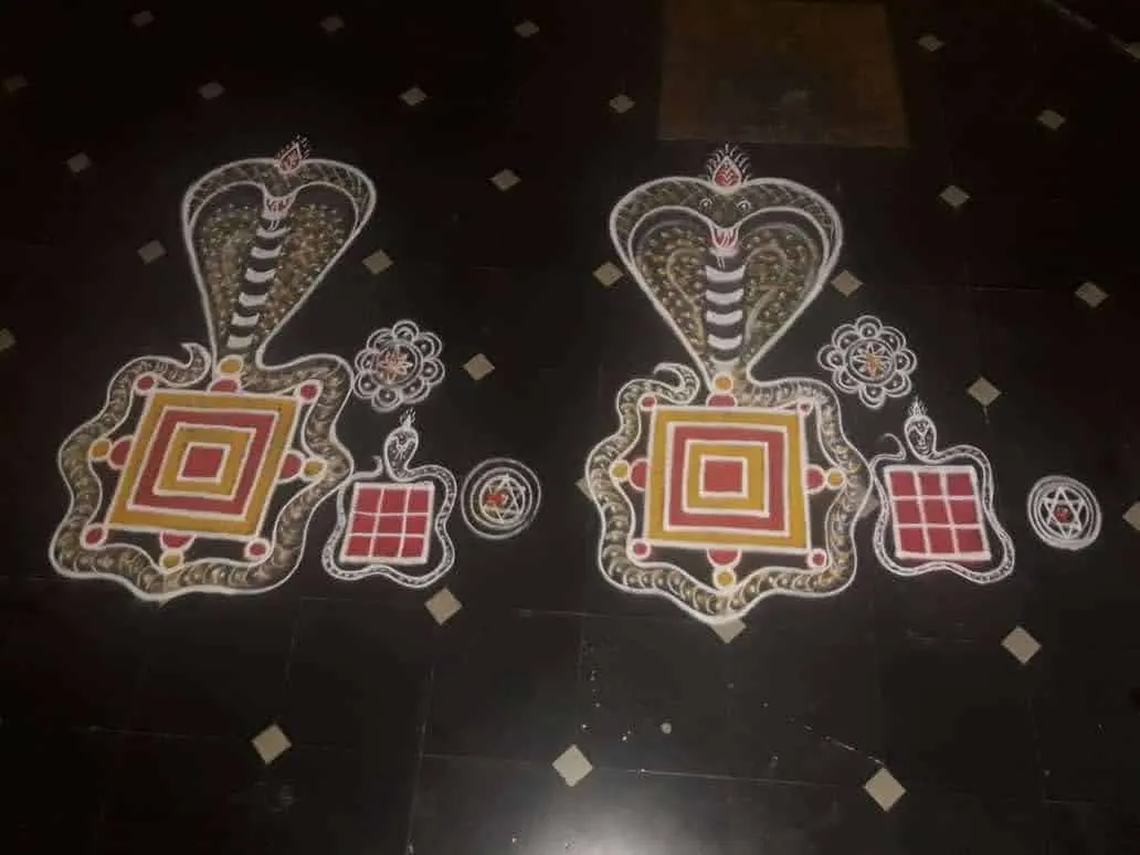 Two serpent mandalas drawn for Ashlesha Bali